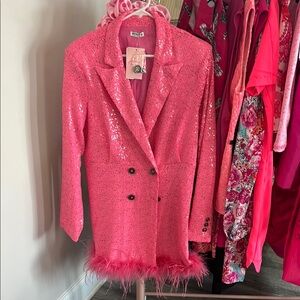 Sequin Blazer with Feathered Hem
